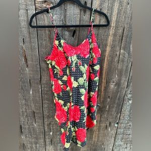 NWT Violets & Roses Black with Red Roses Sexy Lingerie Nightgown Slip Dress